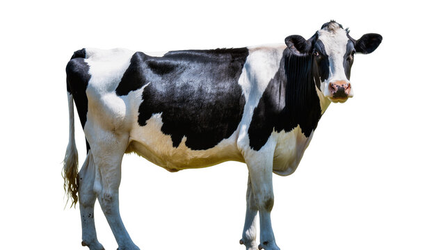 Black and white Holstein cow standing, isolated on transparent background