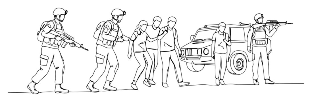 soldiers escorting detainees during military operation