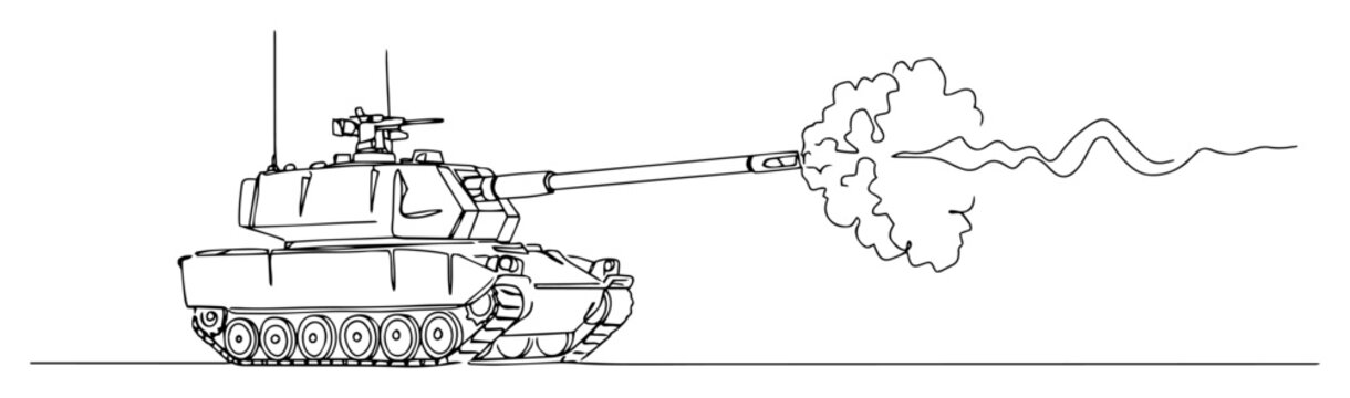 modern artillery vehicle firing in combat zone