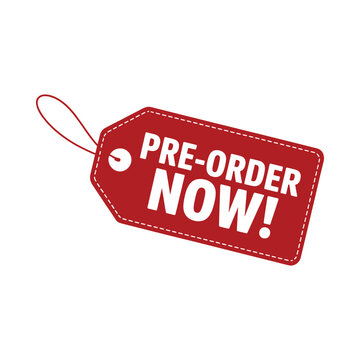 Pre order now tag red label with string isolated on white background