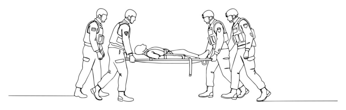 soldiers carrying wounded person on stretcher outline