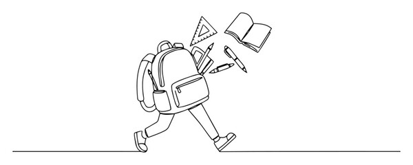 walking backpack full of school supplies outline drawing © Wieslaw