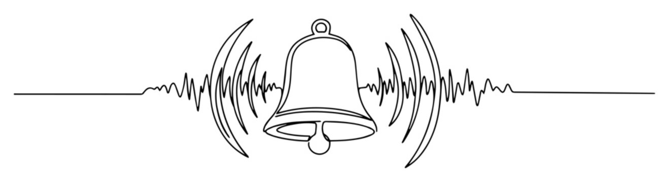 school bell with sound waves outline illustration