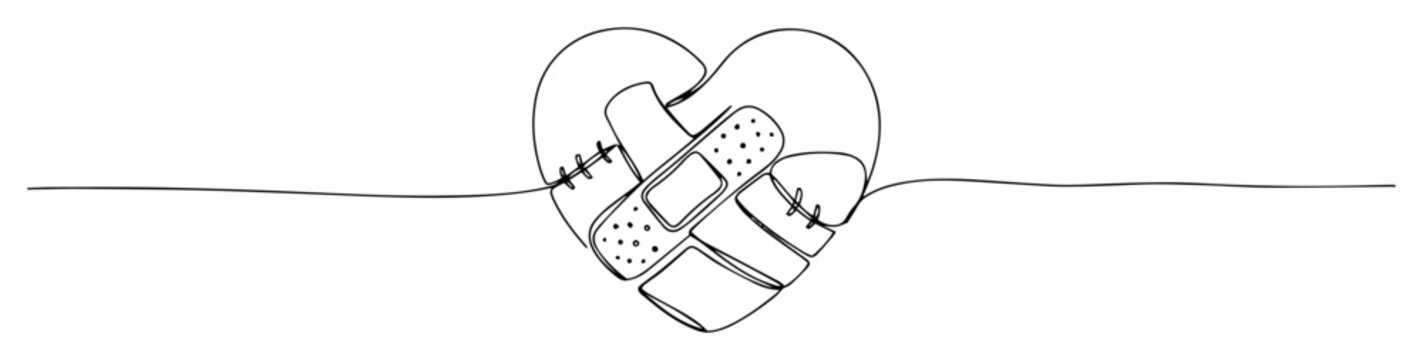 broken heart patched with bandages outline