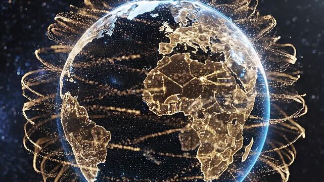 Digital globe with glowing network connections illustrating global communication and technology trends