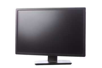 Fototapeta premium Black monitor sits alone against a clean white backdrop