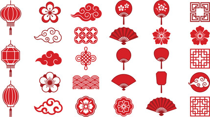Chinese new year festive ornament lantern envelope decorative icon collection traditional vector illustration celebration symbol set © nazmulgraphix