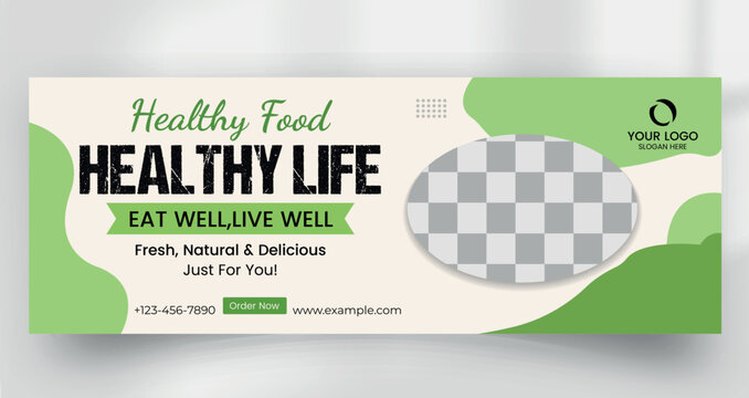 Healthy food healthy life banner template with fresh vegetable salad bowl
