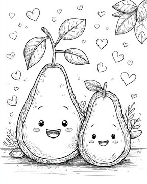 Cute pear characters embracing whimsical illustration heartfelt design playful atmosphere close-up view love concept