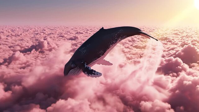 Whale emerging from pink clouds perfect for UI/UX elements and digital motion graphics