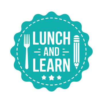 Lunch And Learn Badge With Fork And Knife Turquoise Vector Illustration