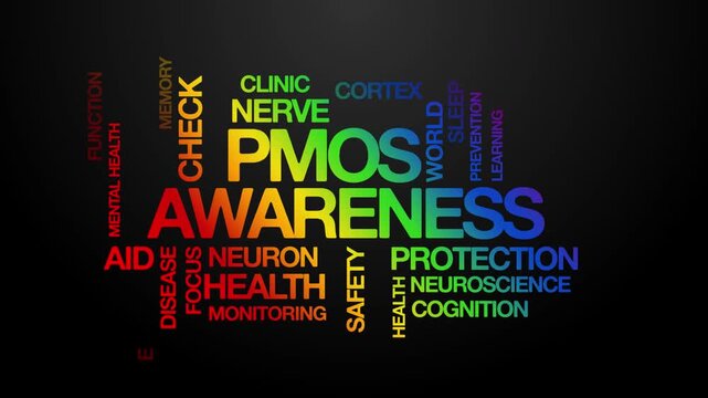 PMOS awareness Polyendocrine Metabolic Ovarian Syndrome awareness concept Animated Tag Word Cloud kinetic typography, Text Design Animation typography seamless loop video motion graphics rainbow type