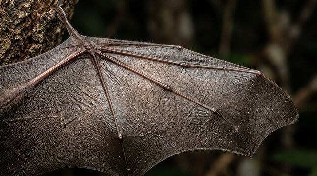 Close-up of a Bat Wing Showing Texture and Structure in Dark Environment.