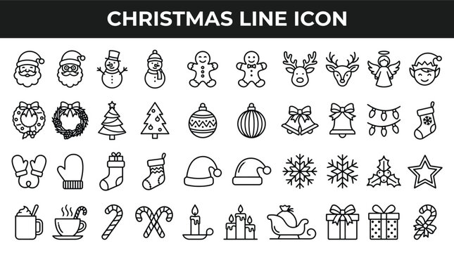 Christmas flat  set  Thin line editable stroke icons and vector illustration 