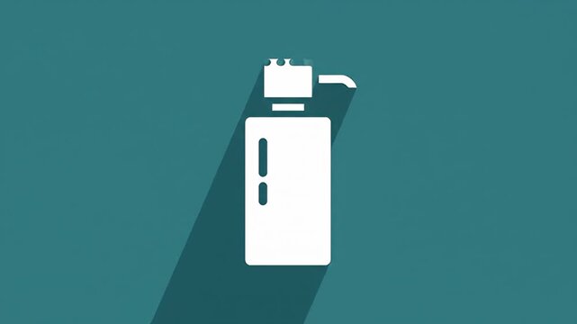 Isolated white bottle with pump dispenser icon over teal background with long shadow
