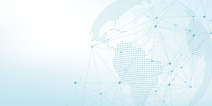 Global network connection concept. Big data visualization. Social network communication in the global computer networks. Internet technology. Business. Science. Vector illustration