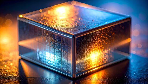 内部から光るガラスキューブの抽象マクロ / Abstract macro of glowing frosted glass cube (Generative AI)