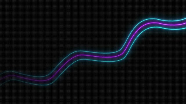 Wavy neon lines moving on dark grid background. Abstract neon wave for modern creative motion graphic design. Abstract neon wave animation for technology layout.