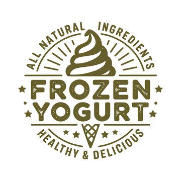 Frozen yogurt emblem with swirl and waffle cone vintage style