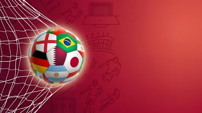 Fifa world cup soccer ball with flags of participating countries