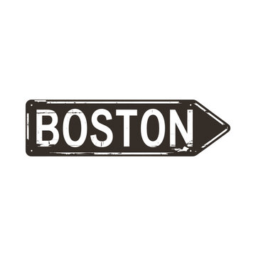 Boston street sign arrow on black background isolated vector illustration