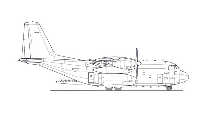 Military Transport Aircraft Blueprint - Side Profile