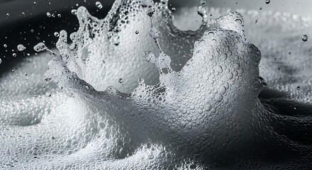 Fototapeta premium Dynamic White Soap Foam Splashing on Dark Wet Surface