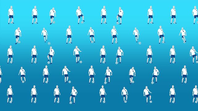 A looping background pattern of spinning infographic style football players.
