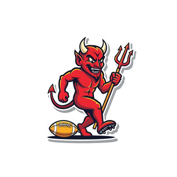 Cartoon devil holding trident football.