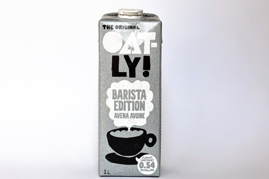 Italy &ndash; May 19, 2026: Oatly Barista Edition oat drink, original plant-based milk alternative for coffee