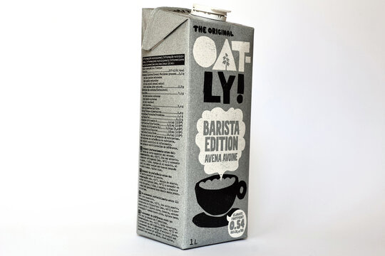 Italy &ndash; May 19, 2026: Oatly Barista Edition oat drink, original plant-based milk alternative for coffee