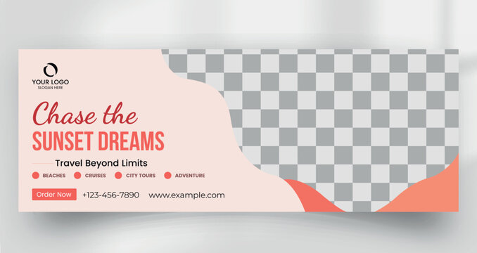 Travel tour agency sunset dreams web banner template
