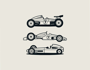 Fototapeta premium Vintage formula racing car silhouette vector illustration on white background