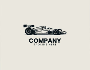 Fototapeta premium Vintage formula racing car silhouette vector illustration on white background