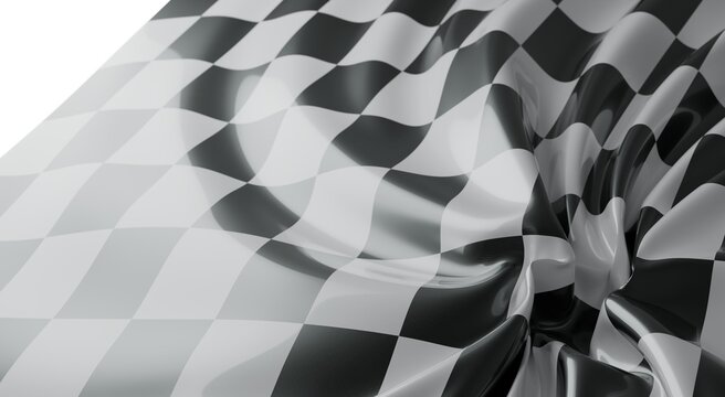 Abstract racing checkered flag fabric waving with elegant motion and smooth curves