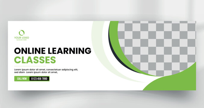 Online learning class banner with teacher
