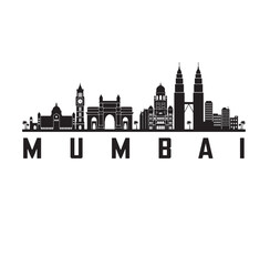 Fototapeta premium Mumbai Skyline Bold Black Silhouette Vector Illustration