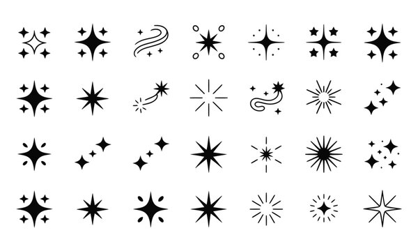 Assortment of sparkling starburst and twinkle in various simple line styles