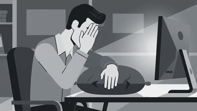 Animated Sequence Of A Man Sleeping Or Feeling Overwhelmed At His Desk