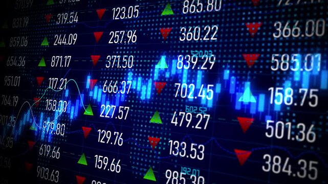 Stock market ticker showing prices in percentage volatility investment trading real time, economic wealth performance concept
