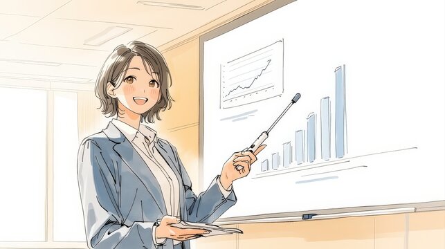 スクリーンを使って話す女性講師