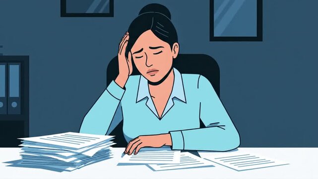 Animated Sequence Of A Stressed Employee At Work Cartoon Style In 4K