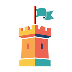 Colorful castle tower with flag. © vektor