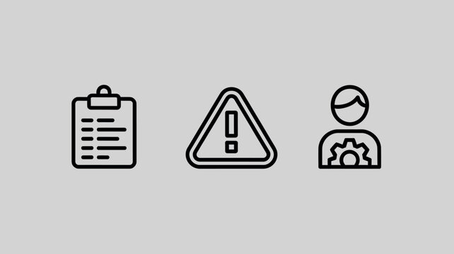 Minimalist outline icons for business warning and settings vector design