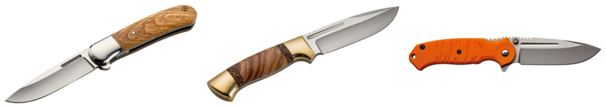 Three different knives isolated on a white background