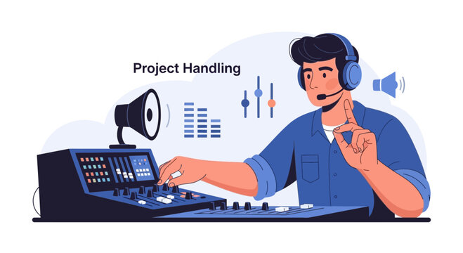 Sound Producer Mixing Audio at Console