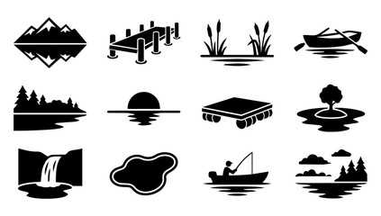 Lake Landscape and Nature Silhouette Icons Set © Mediasegment