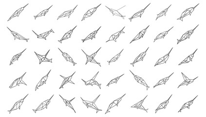 Set of Geometric Narwhal Illustrations Made of Triangles Low Poly Style Design © 99VectorS