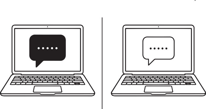 Chat Bubbles: A graphic representation showing two laptops side-by-side, each displaying a speech bubble icon, symbolizing digital communication and messaging.