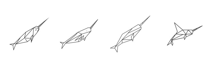 Four Minimalist Geometric Narwhal Illustrations for Graphic Design and Creative Projects © 99VectorS